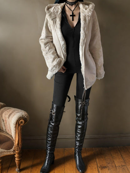 Elegant Victorian Classic heavy faux fur hooded afghan coat - Shoplifts