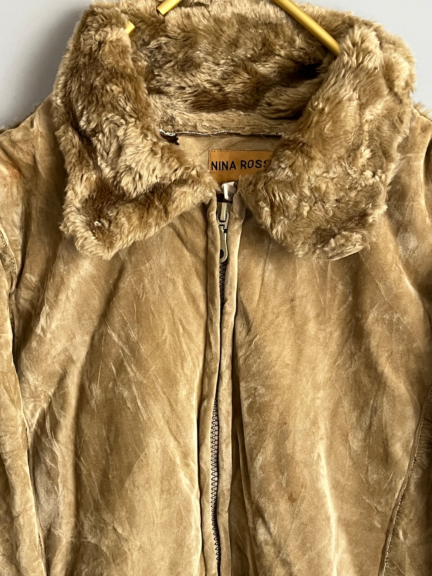 vintage jachet buffalo faux fur suede afghan coat - shoplifts