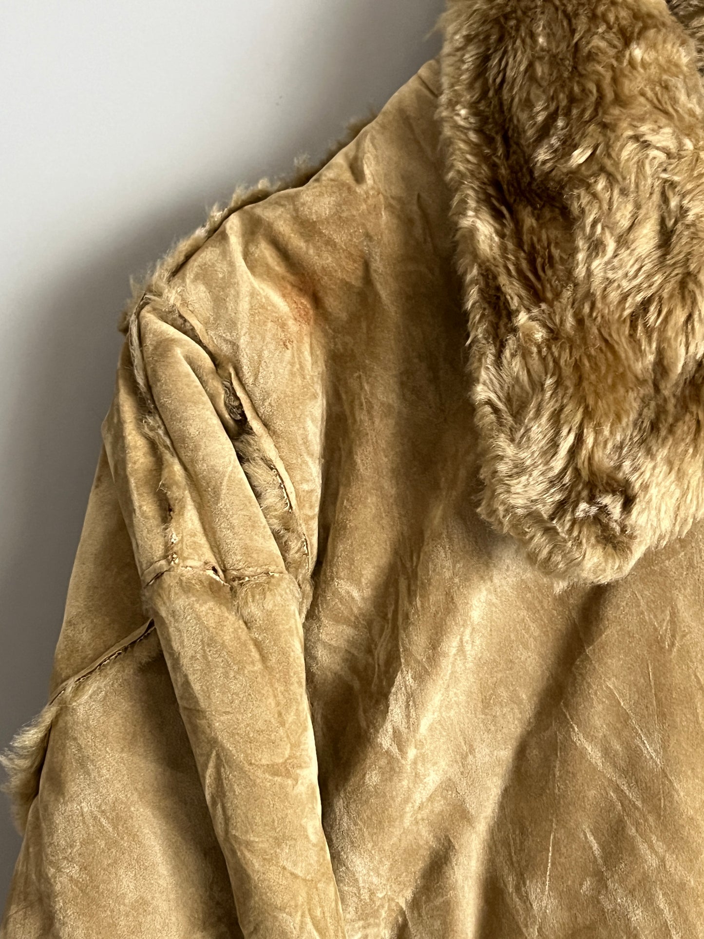 vintage jachet buffalo faux fur suede afghan coat - shoplifts