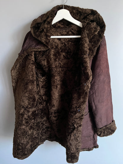 Vintage Jacket Buffalo Faux Fur Suede Afghan Coat - Shoplifts