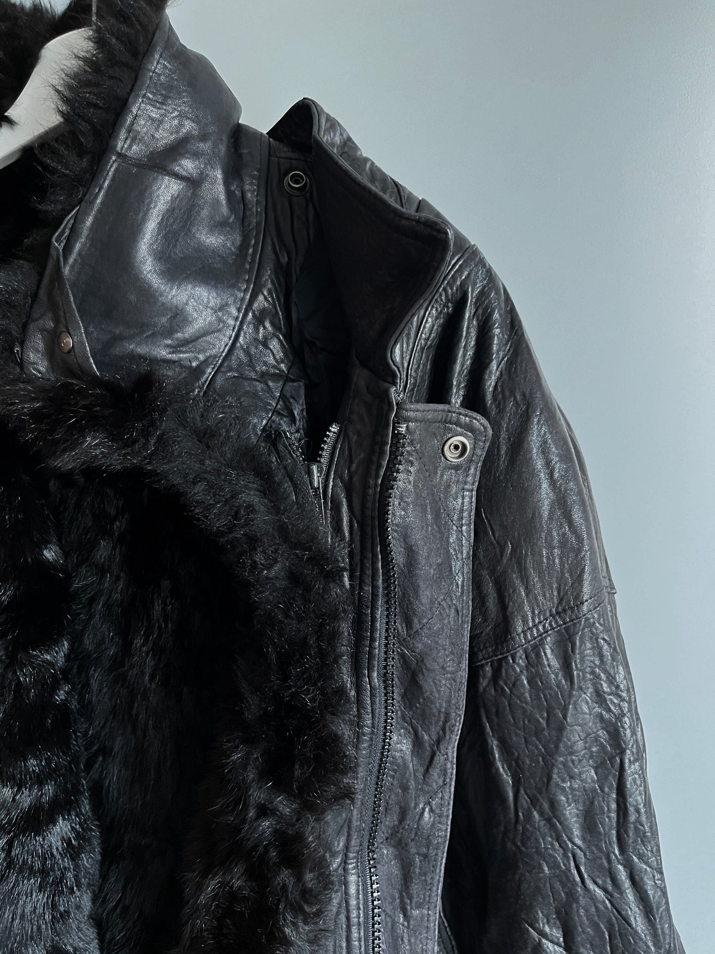 mens buffalo leather jacket fur layer - shoplifts