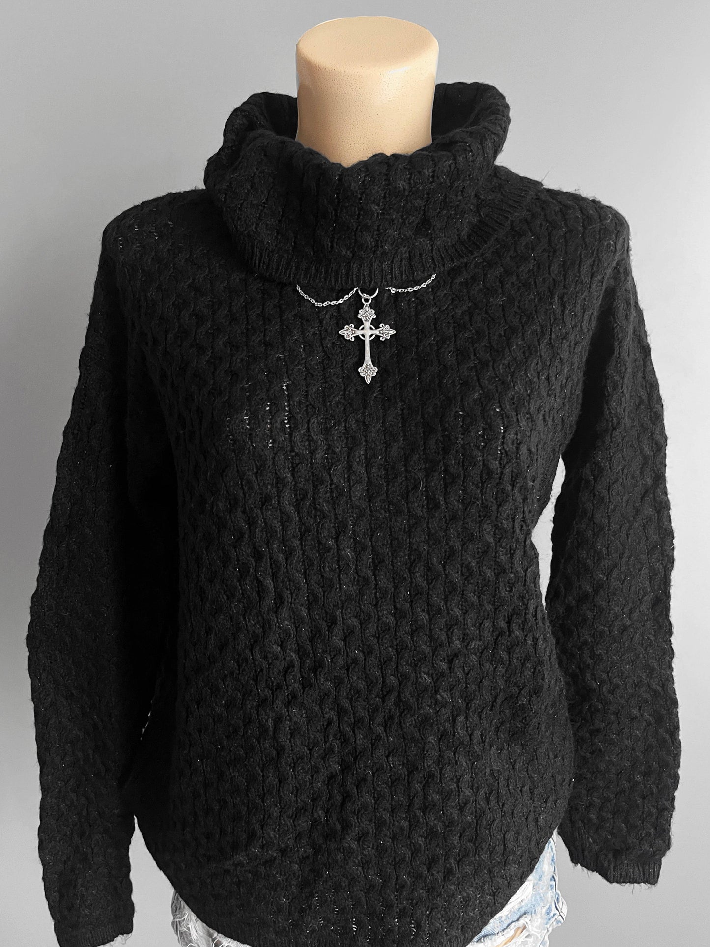 black turtleneck chunky knit sweater jumper | y2k gothic emo - shoplifts