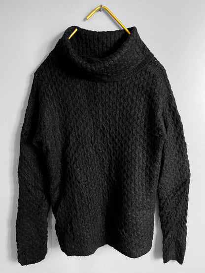 Black Turtleneck Chunky Knit Sweater Jumper | y2k Gothic Emo - Shoplifts