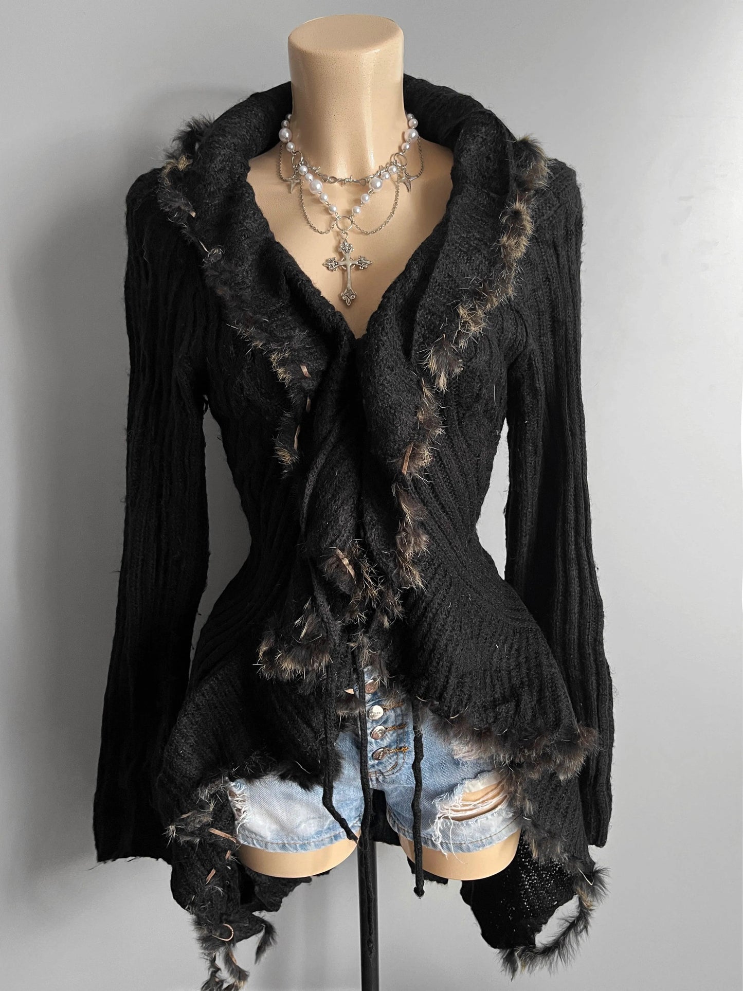 gothic y2k ruffle knitted cardigan long sleeve vintage top - shoplifts