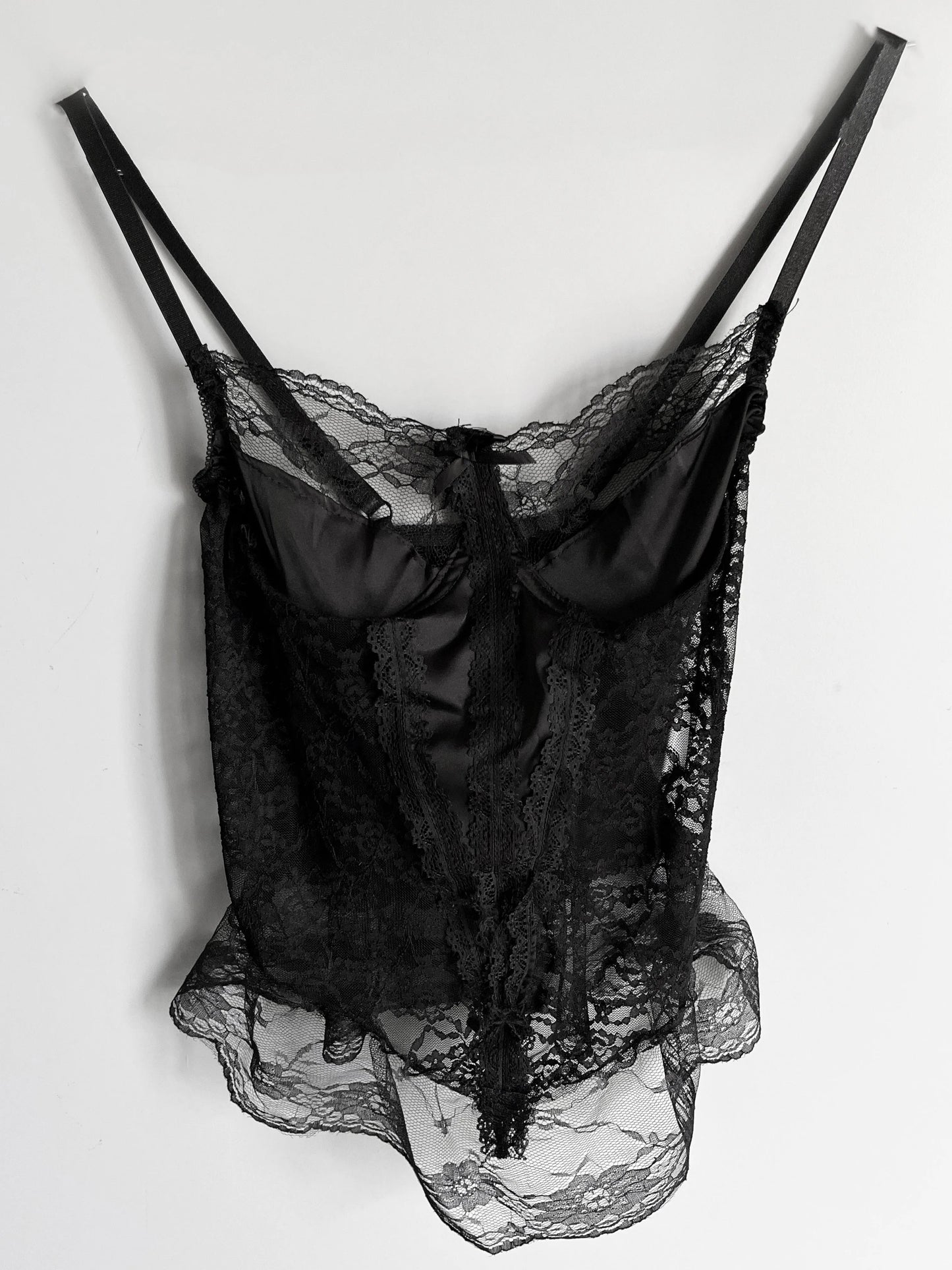 corsetto con ricamo in pizzo trasparente