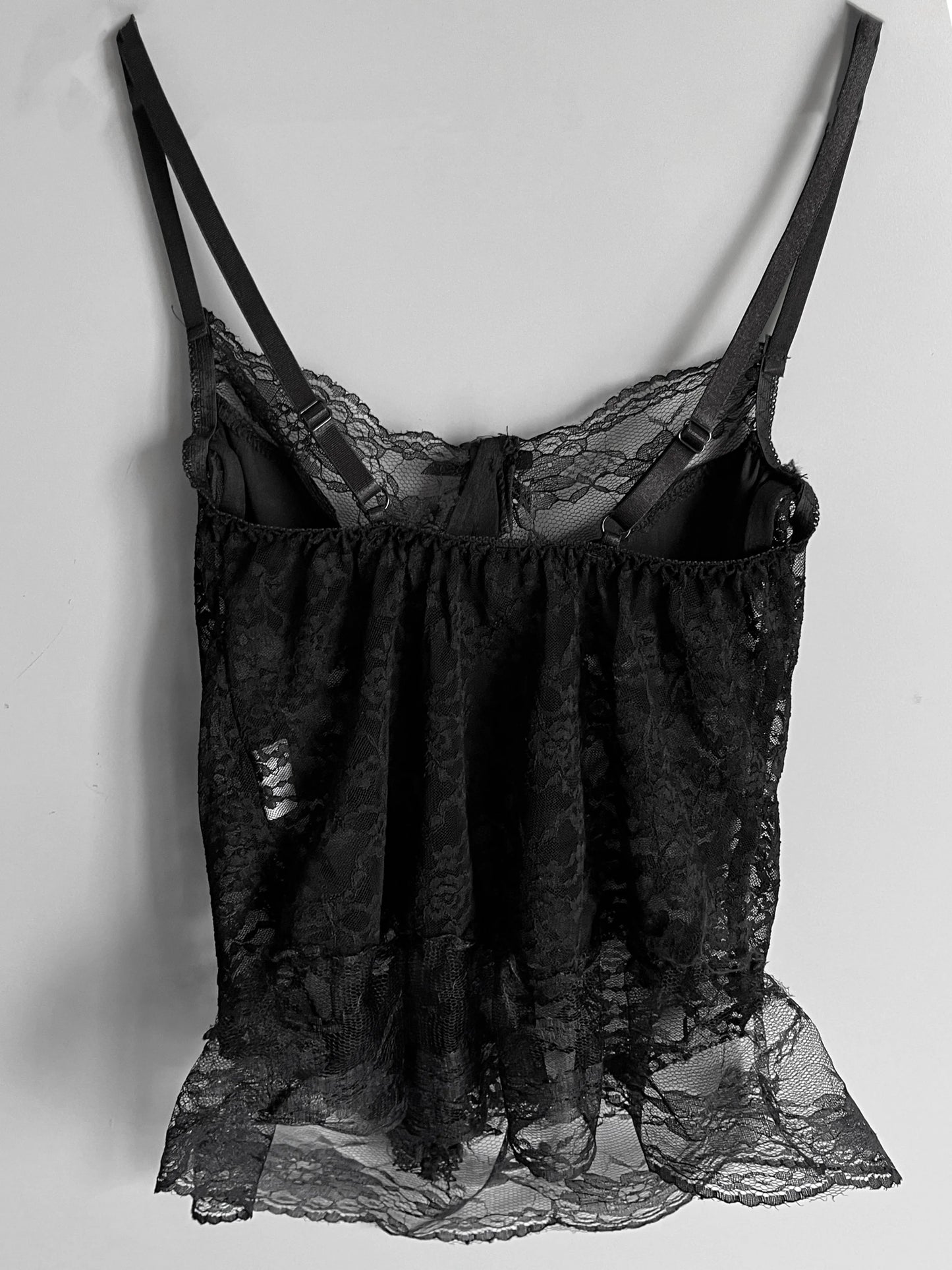 corsetto con ricamo in pizzo trasparente
