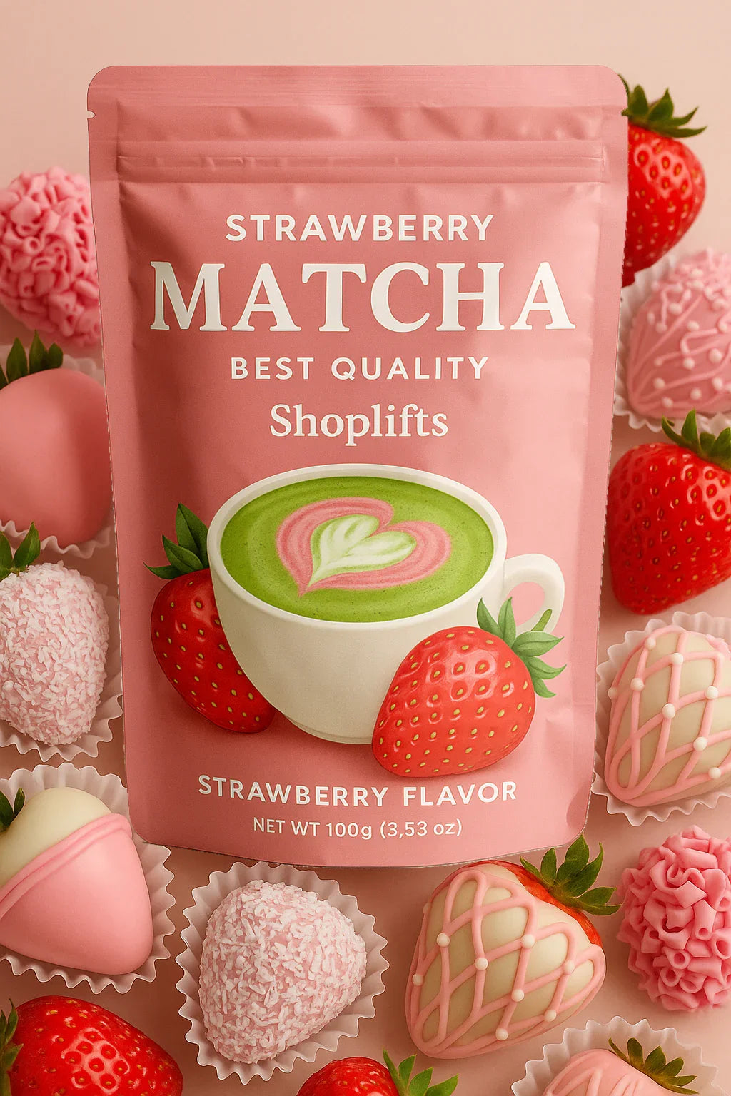 matcha z truskawką ekologiczna 100g x3 - stopień ceremonialny z japonii, 100% naturalna