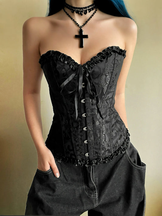 Black Lace Strapless Corset Top - Shoplifts