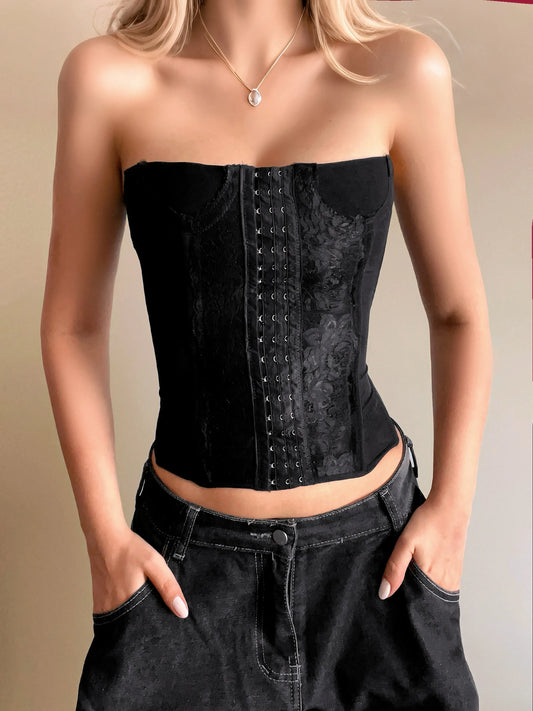 Black Lace Strapless Corset Top - Shoplifts