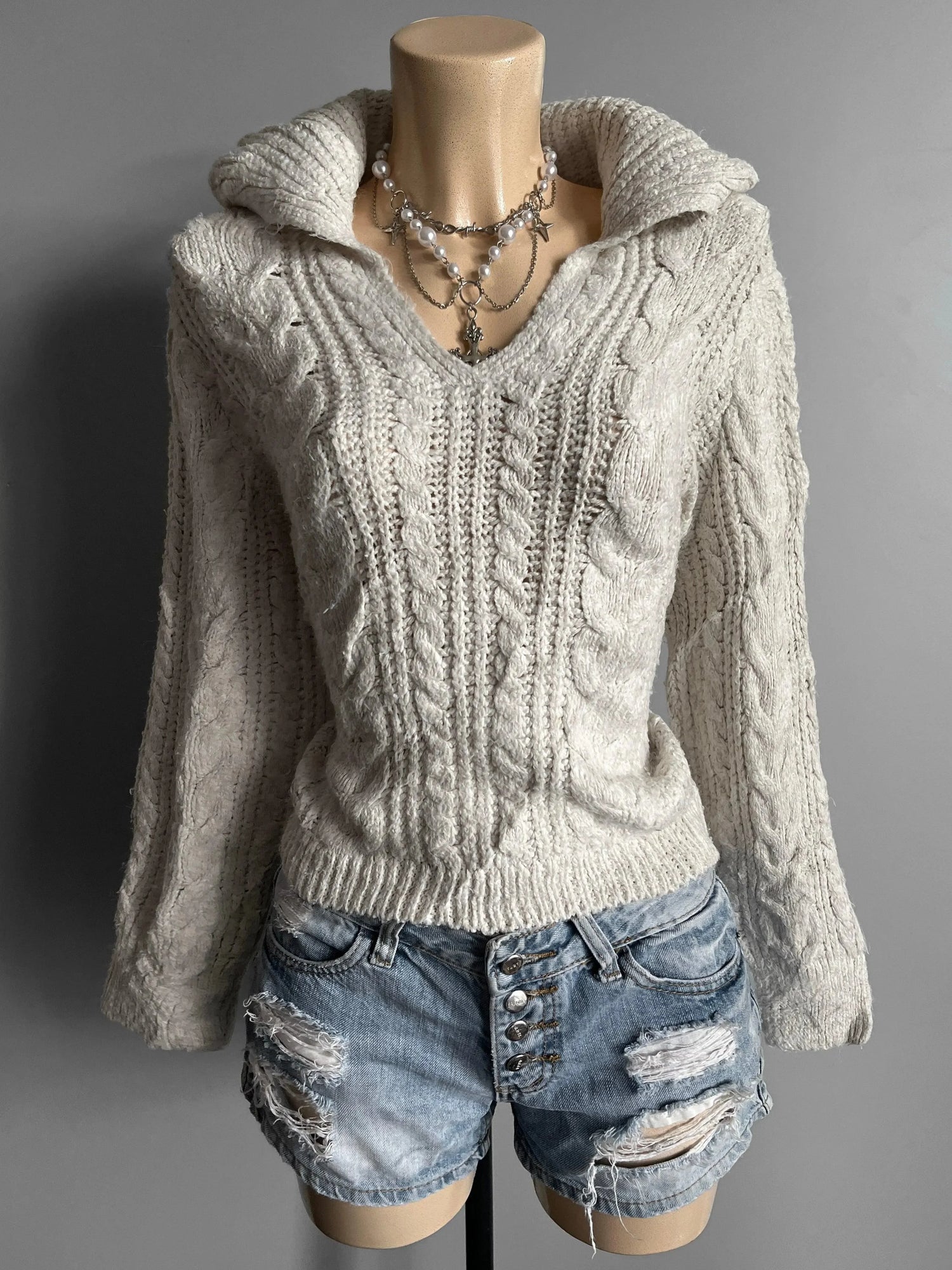 Maglione Chunky Knit Manica Lunga Collo Alto Vintage y2k - Shoplifts